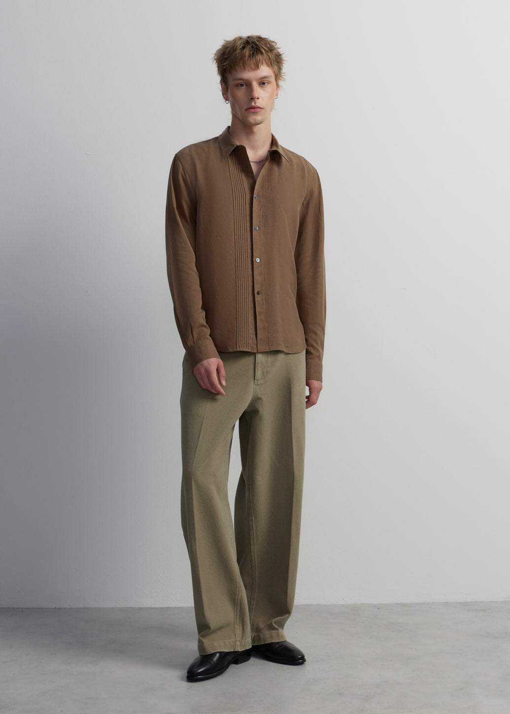 DARK BROWN POPLIN SHIRT