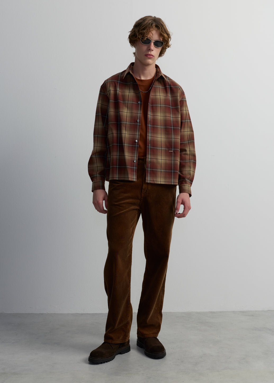 RED CHECKED CROPPED FLANNEL SHIRT
