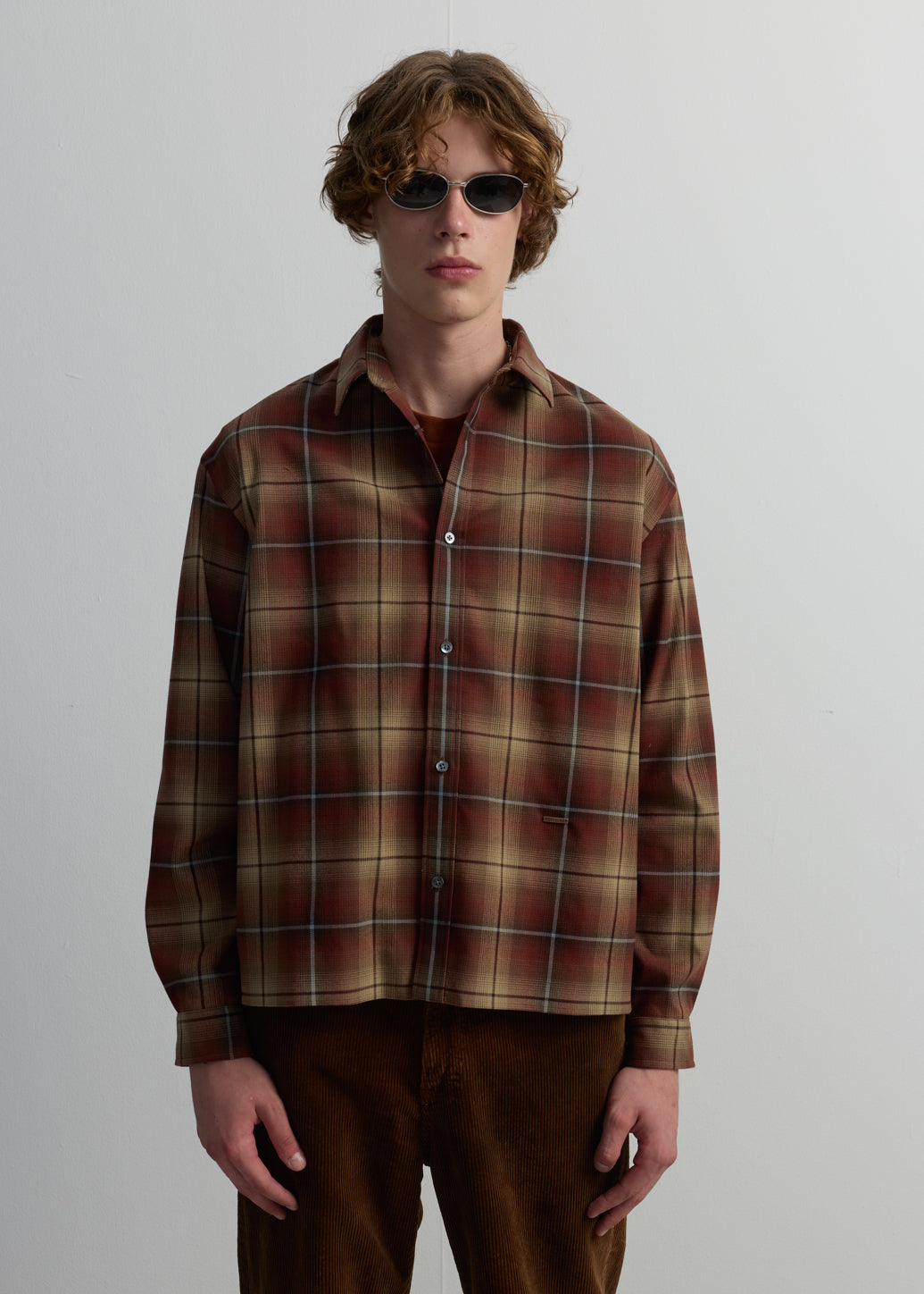 RED CHECKED CROPPED FLANNEL SHIRT