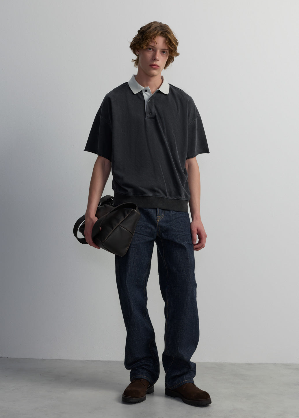 BLACK FRENCH TERRY POLO SHIRT
