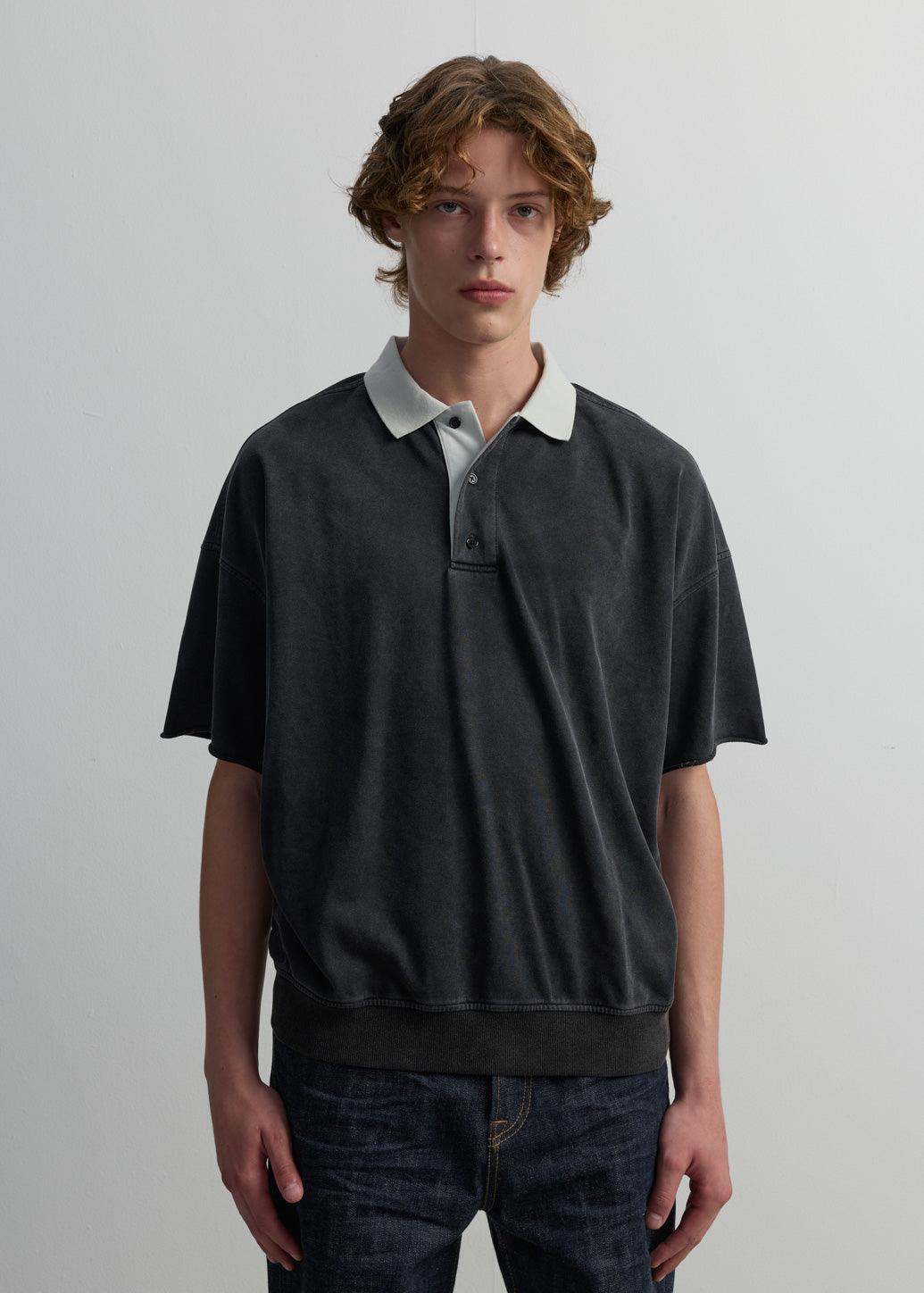 BLACK FRENCH TERRY POLO SHIRT