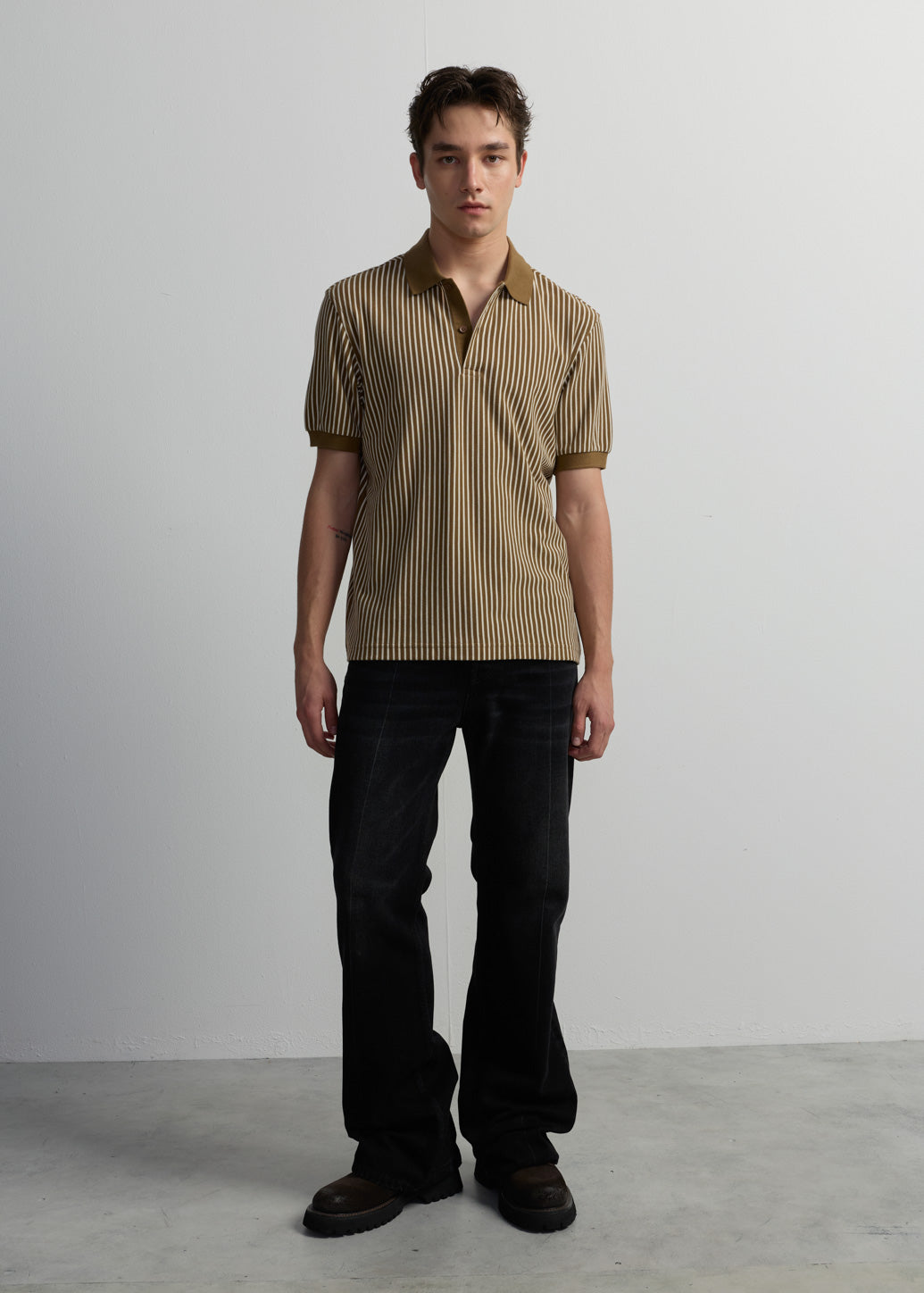 STRIPED BROWN POLO SHIRT