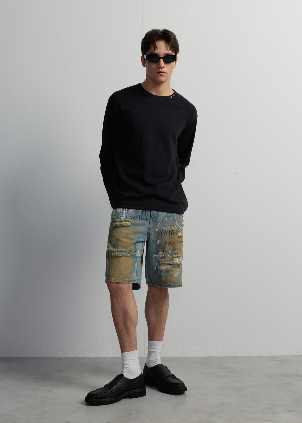 GRAFFITI PAINT DENIM SHORTS