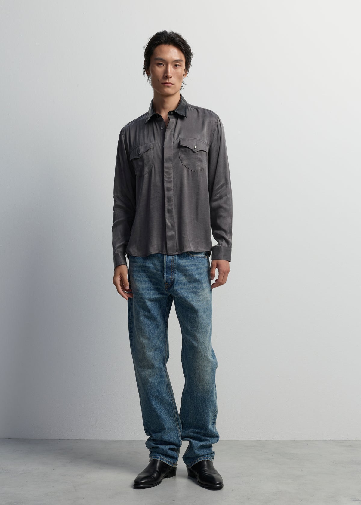 LEATHER COLLAR SHIRT