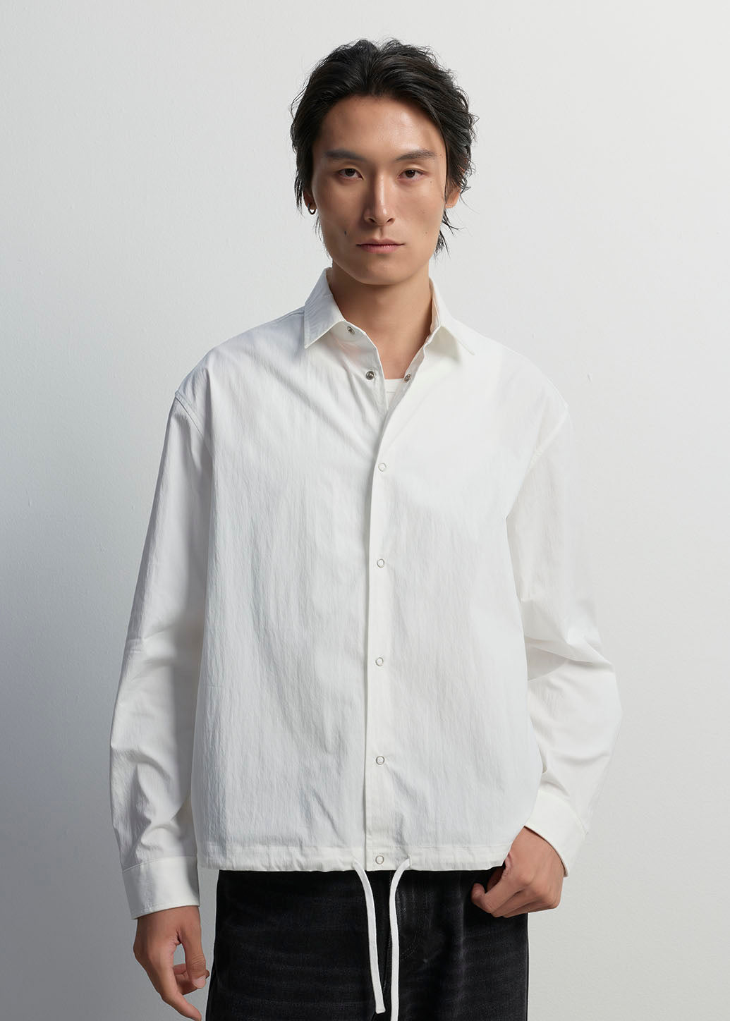 DRAWSTRING HEM CROPPED SHIRT