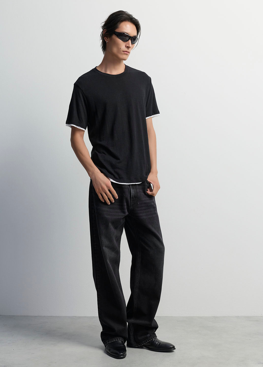 LAYERED-HEM RAW EDGE TEE