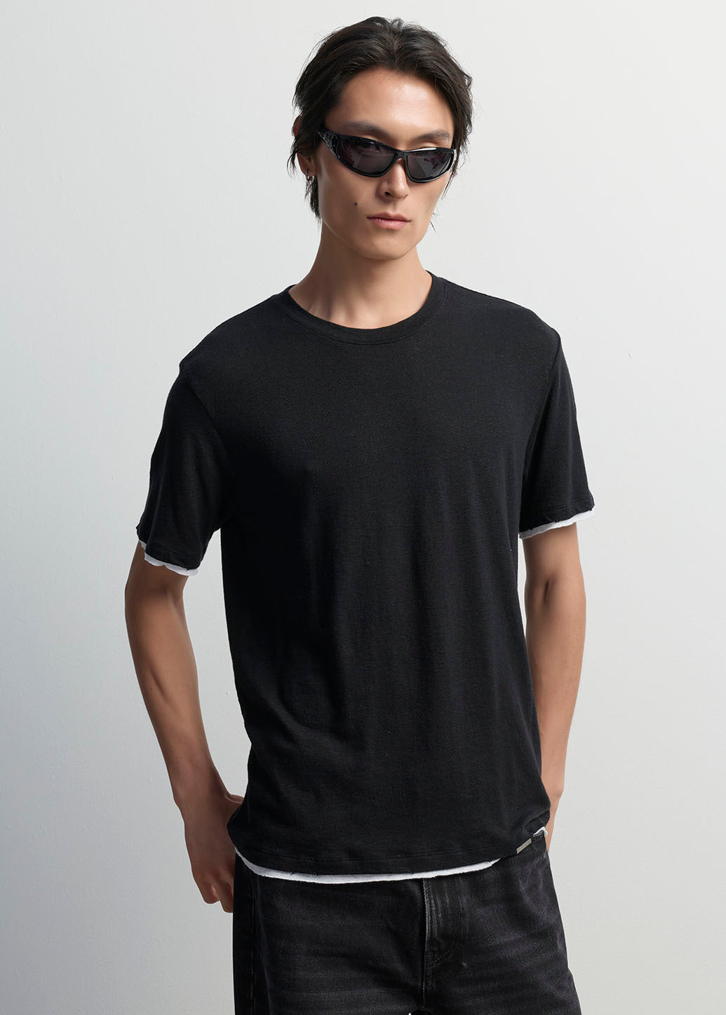 LAYERED-HEM RAW EDGE TEE