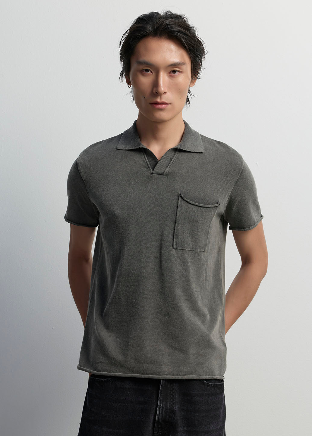 EYELET KNIT POLO SHIRT