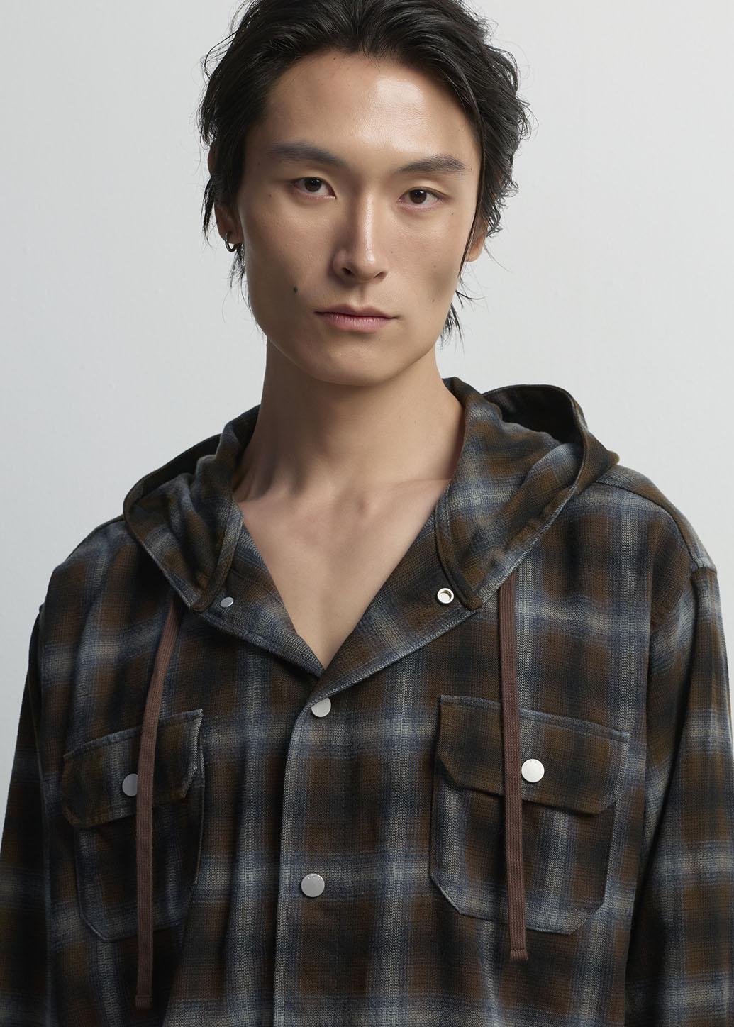 HOODED CHECK OVERSIZED SHIRT