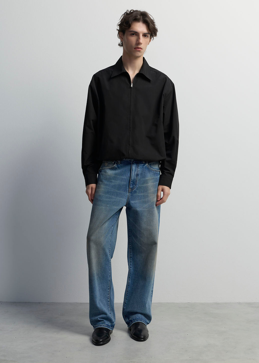 ZIP-FRONT HIGH-LOW HEM SHIRT