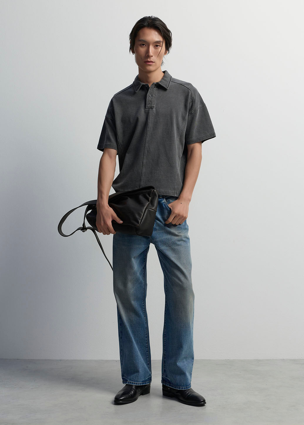 PANEL SEAM OVERSIZED POLO SHIRT