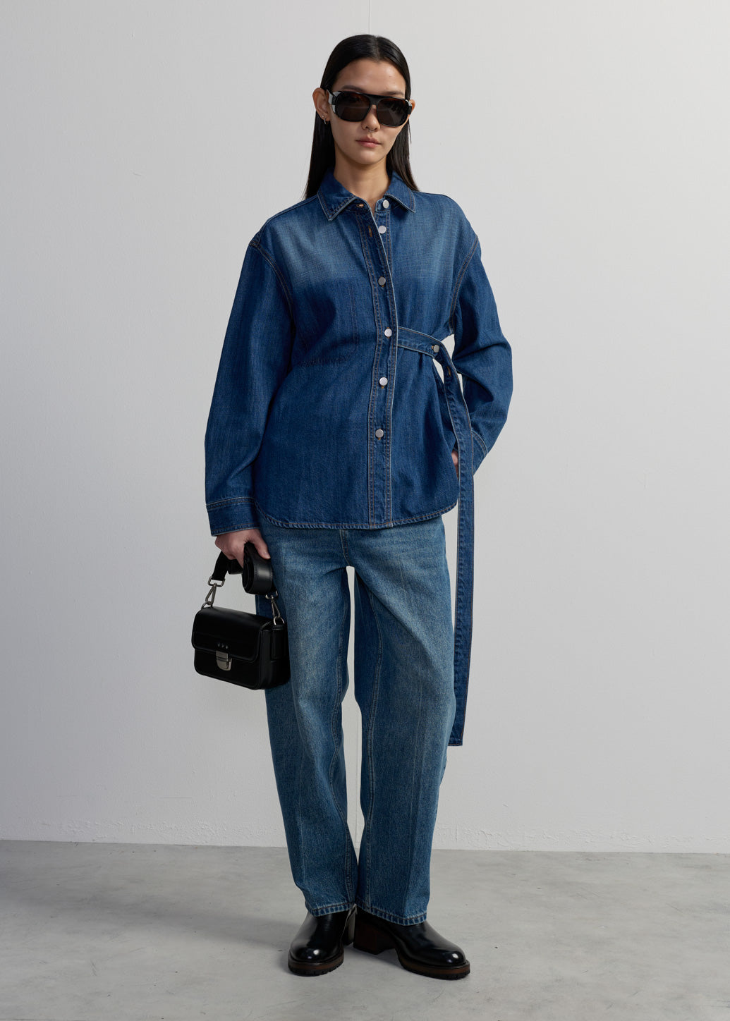 WAIST TAB BUTTONS DENIM SHIRT