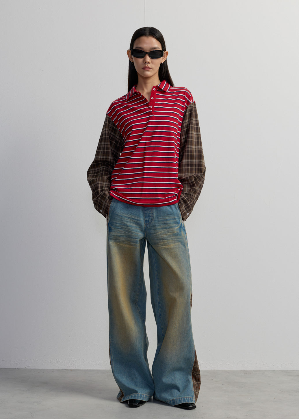 CONTRAST CHECKED SLEEVE POLO SHIRT