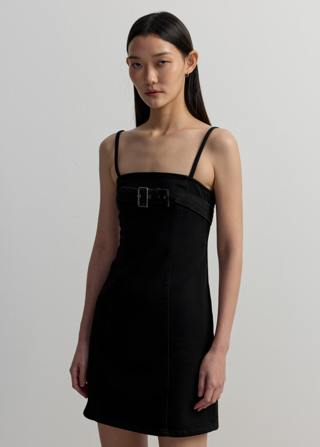 BLACK DENIM CAMI MINI DRESS