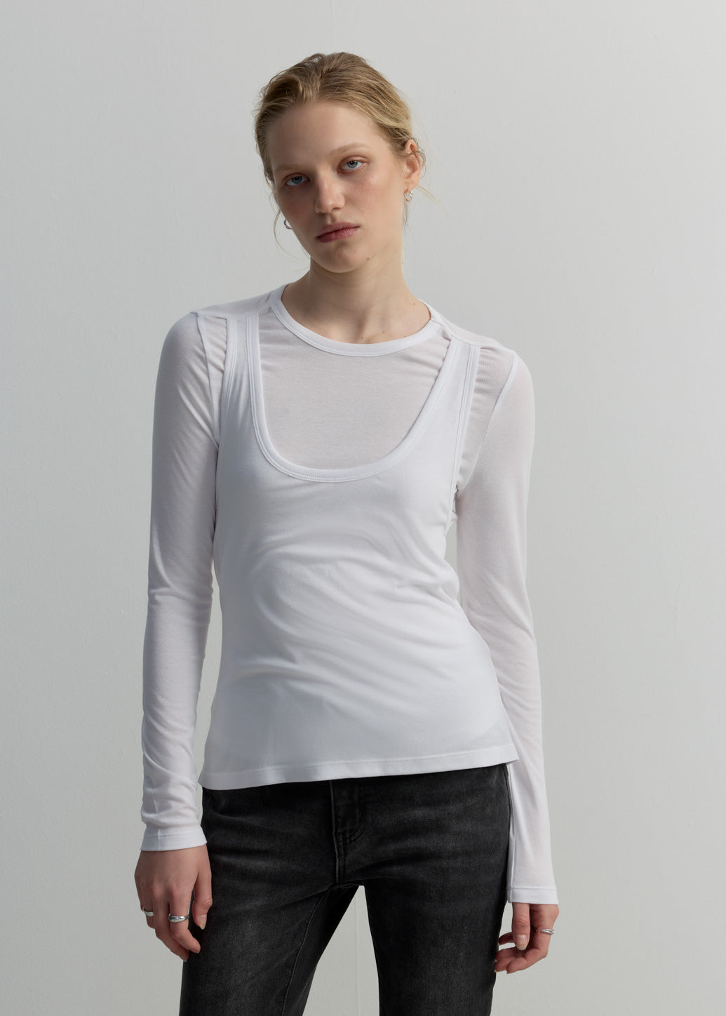 DOUBLE LAYER SHEER LONG-SLEEVE TOP