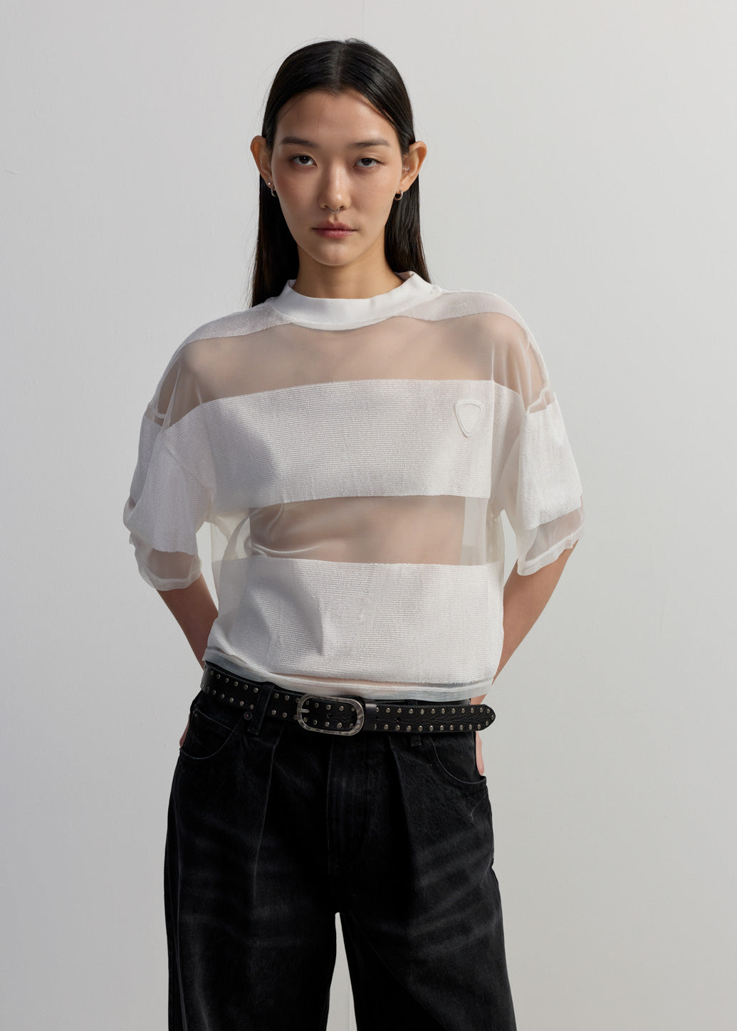 STRIPED MIXED MEDIA RELAXED TOP
