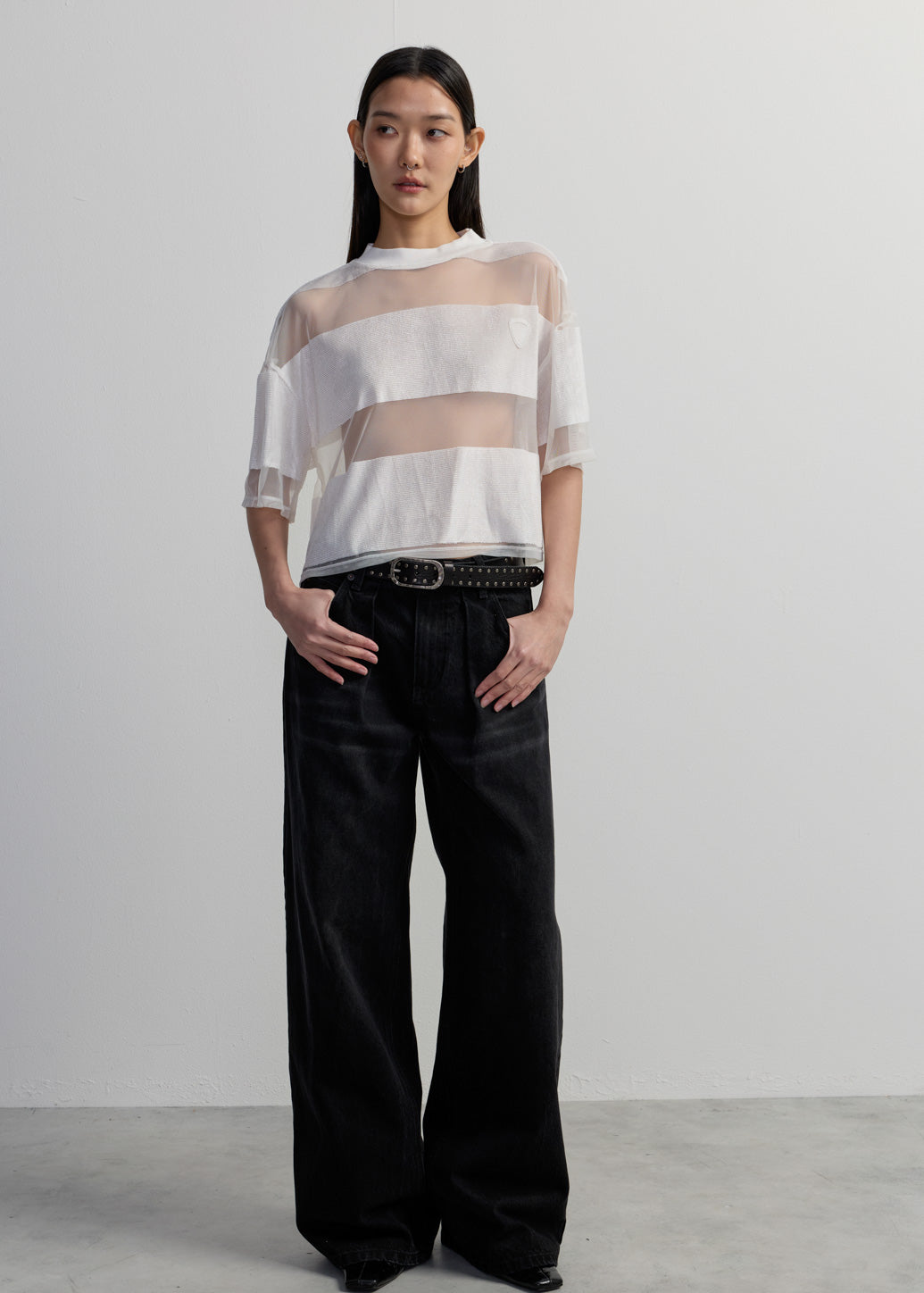 STRIPED MIXED MEDIA RELAXED TOP