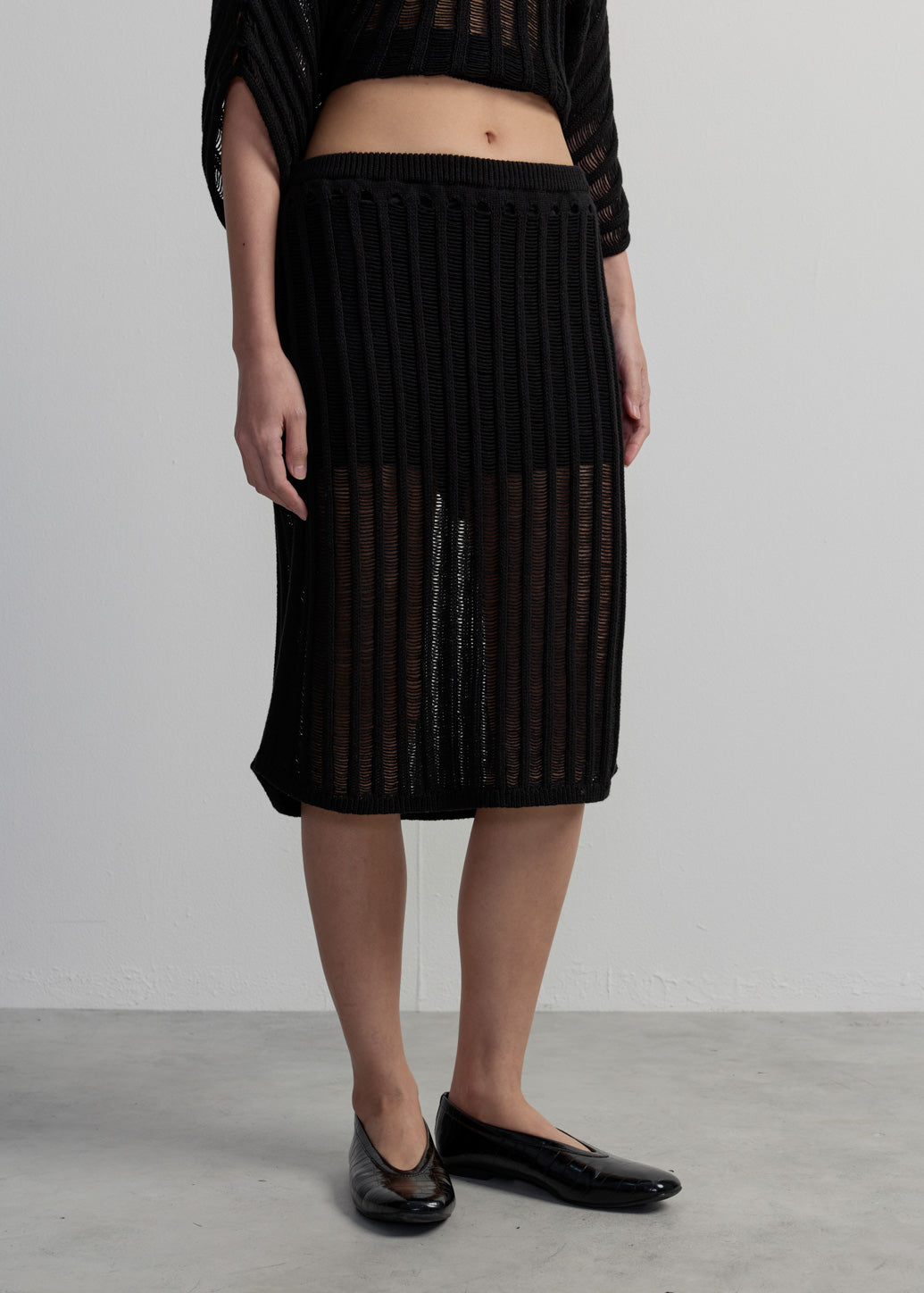 OPEN-KNIT MIDI SKIRT