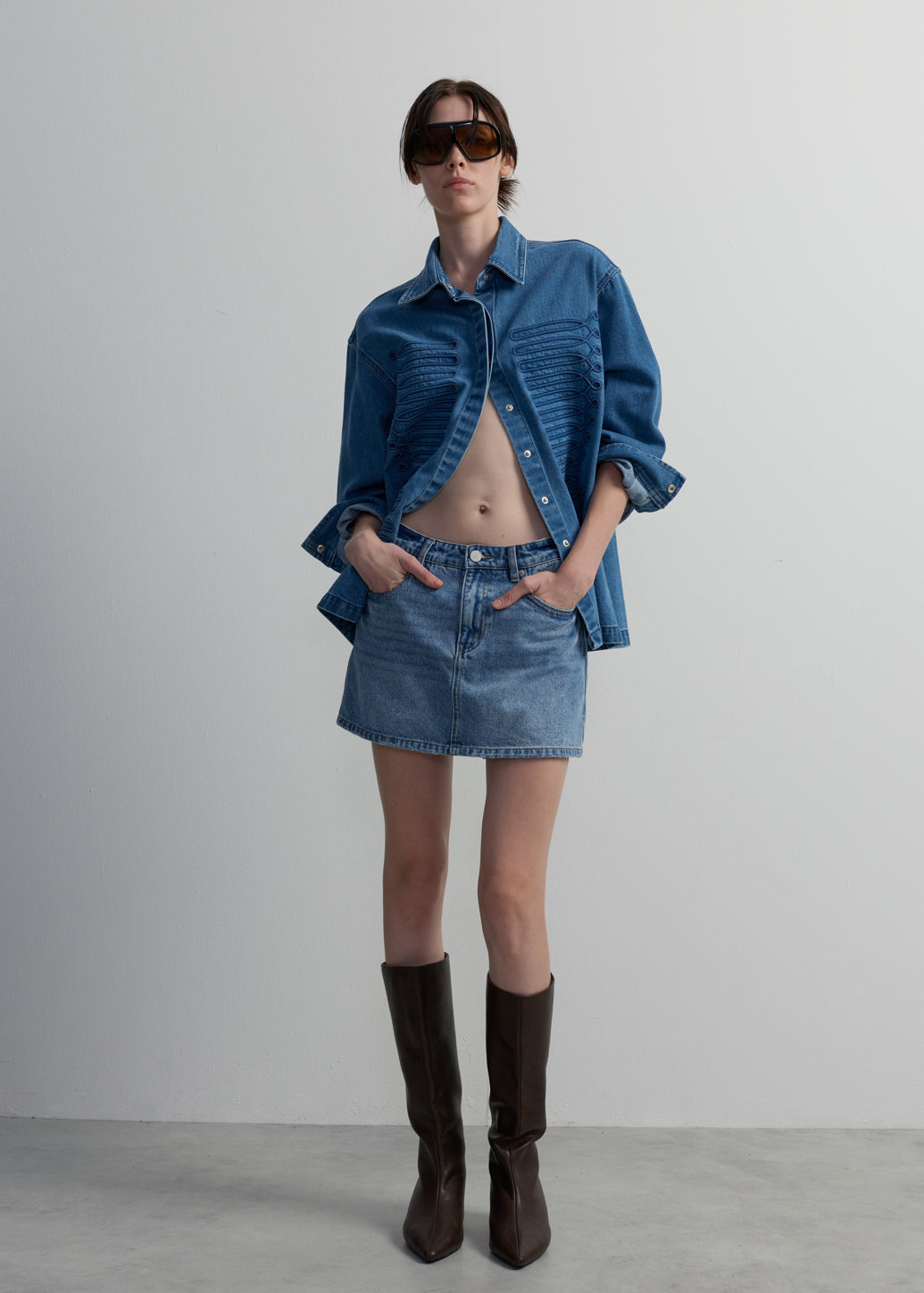 เสื้อเชิ้ตยีนส์ดีเทลสไตล์มิลิทารี