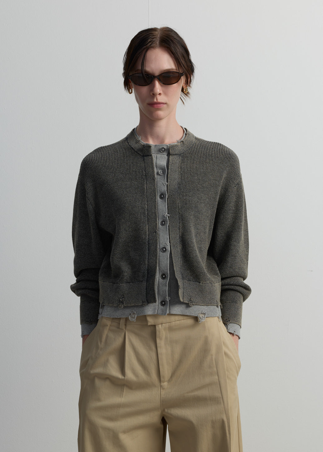 LAYERED CROPPED KNIT CARDIGAN