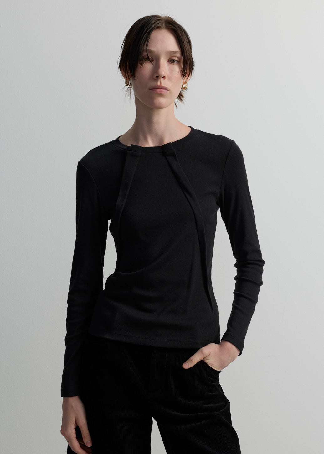 PLEATED LONG-SLEEVE TOP