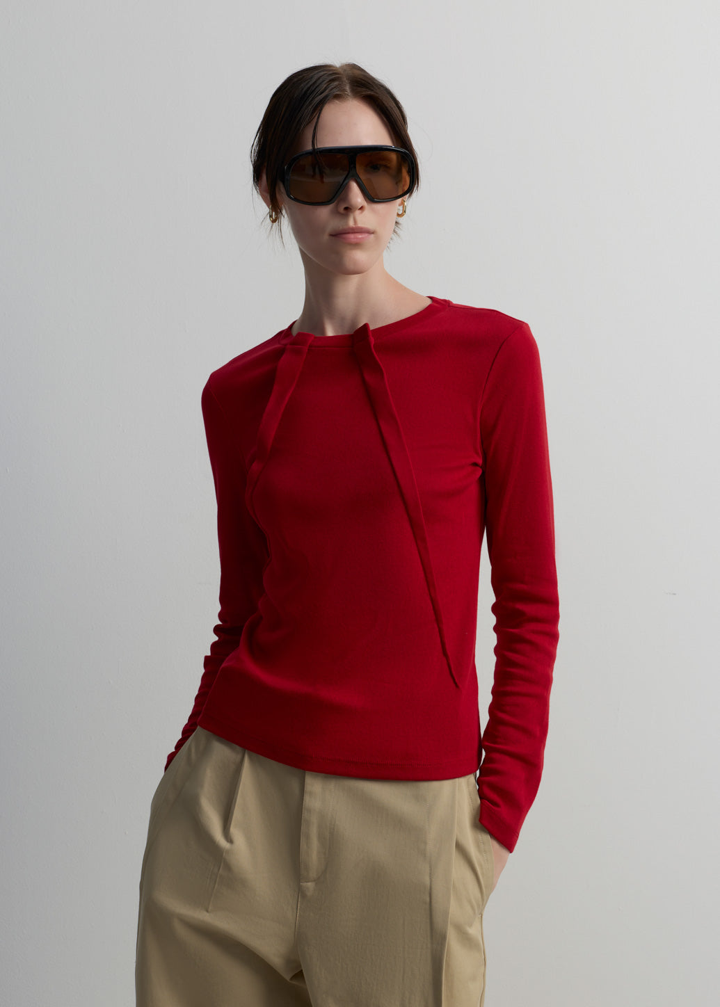 PLEATED LONG-SLEEVE TOP