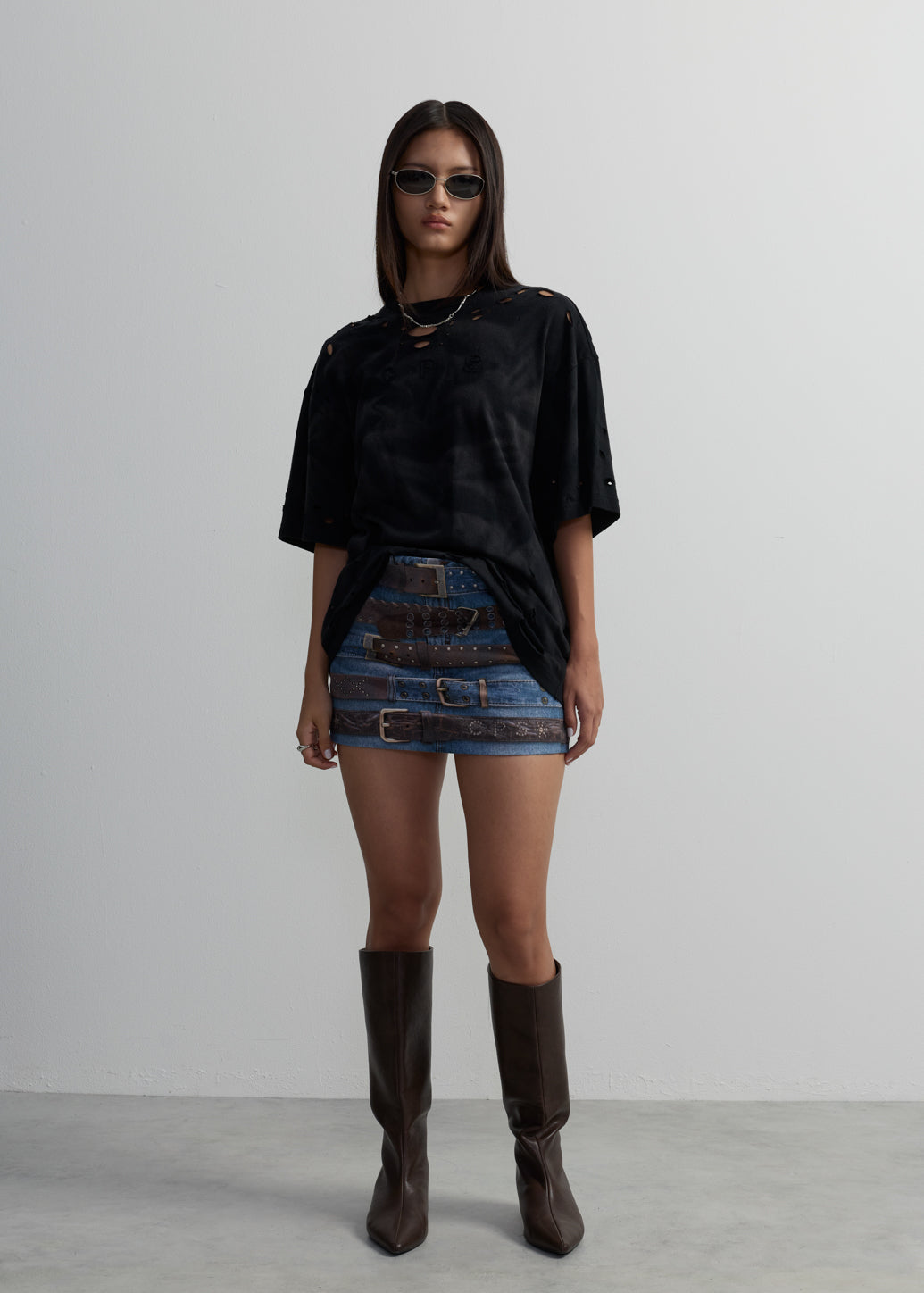 BELT PRINTED MINI SKIRT
