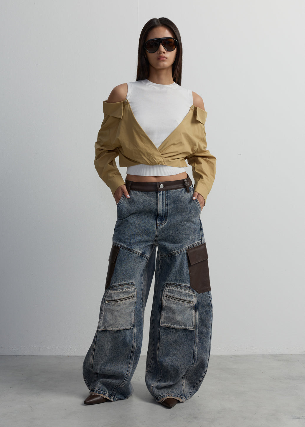 COLD-SHOULDER LAYERED KNIT TOP
