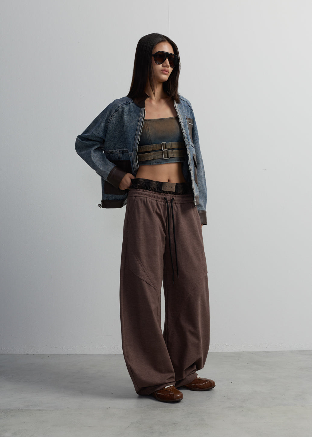 DOUBLE-BUCKLE DENIM BRA TOP