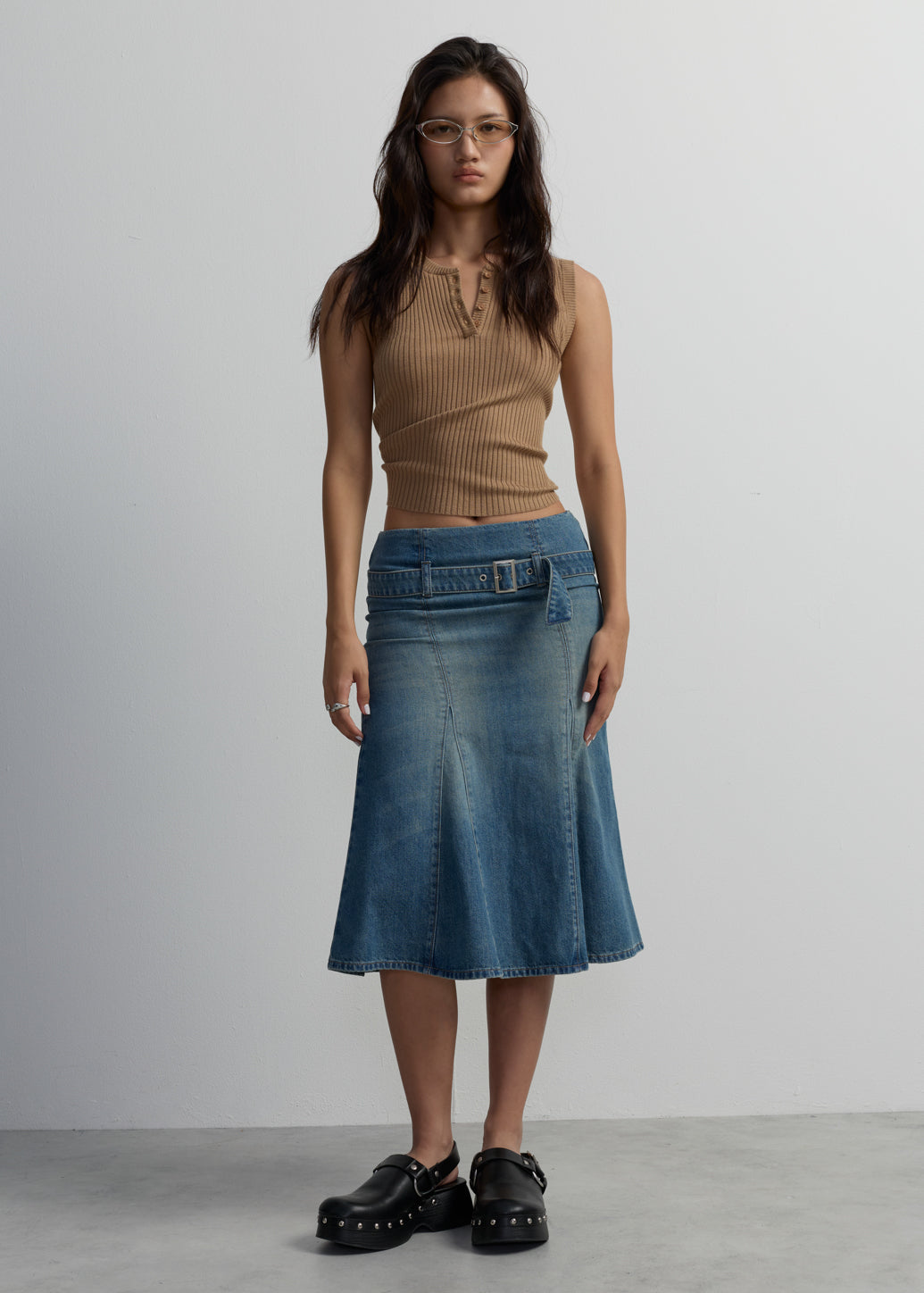 BELTED DENIM MERMAID SKIRT