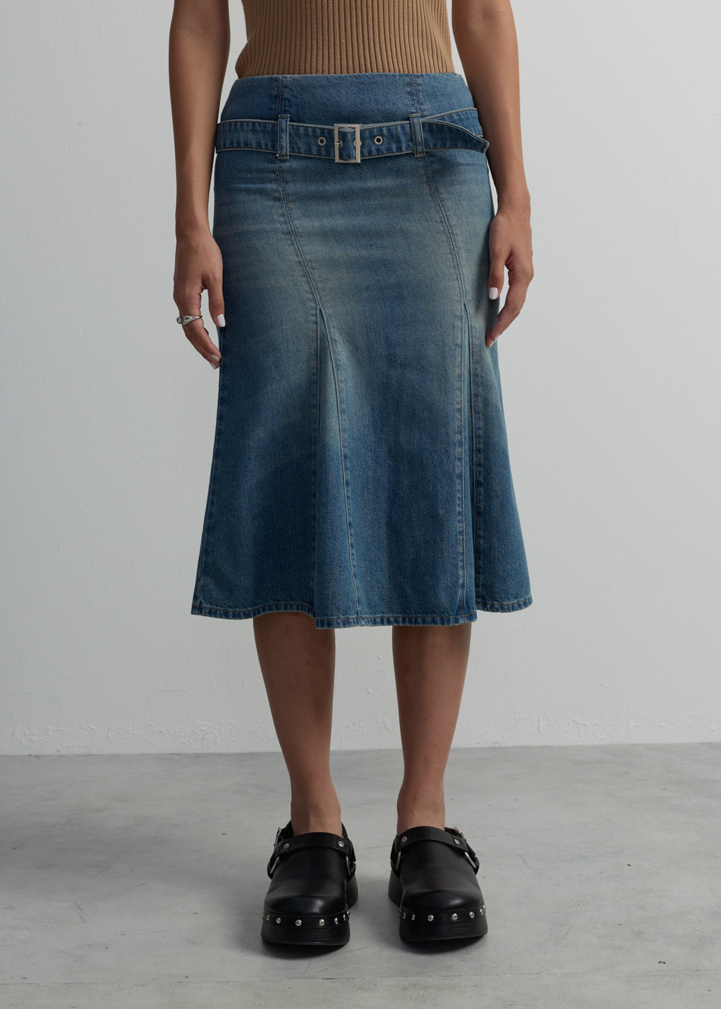 BELTED DENIM MERMAID SKIRT