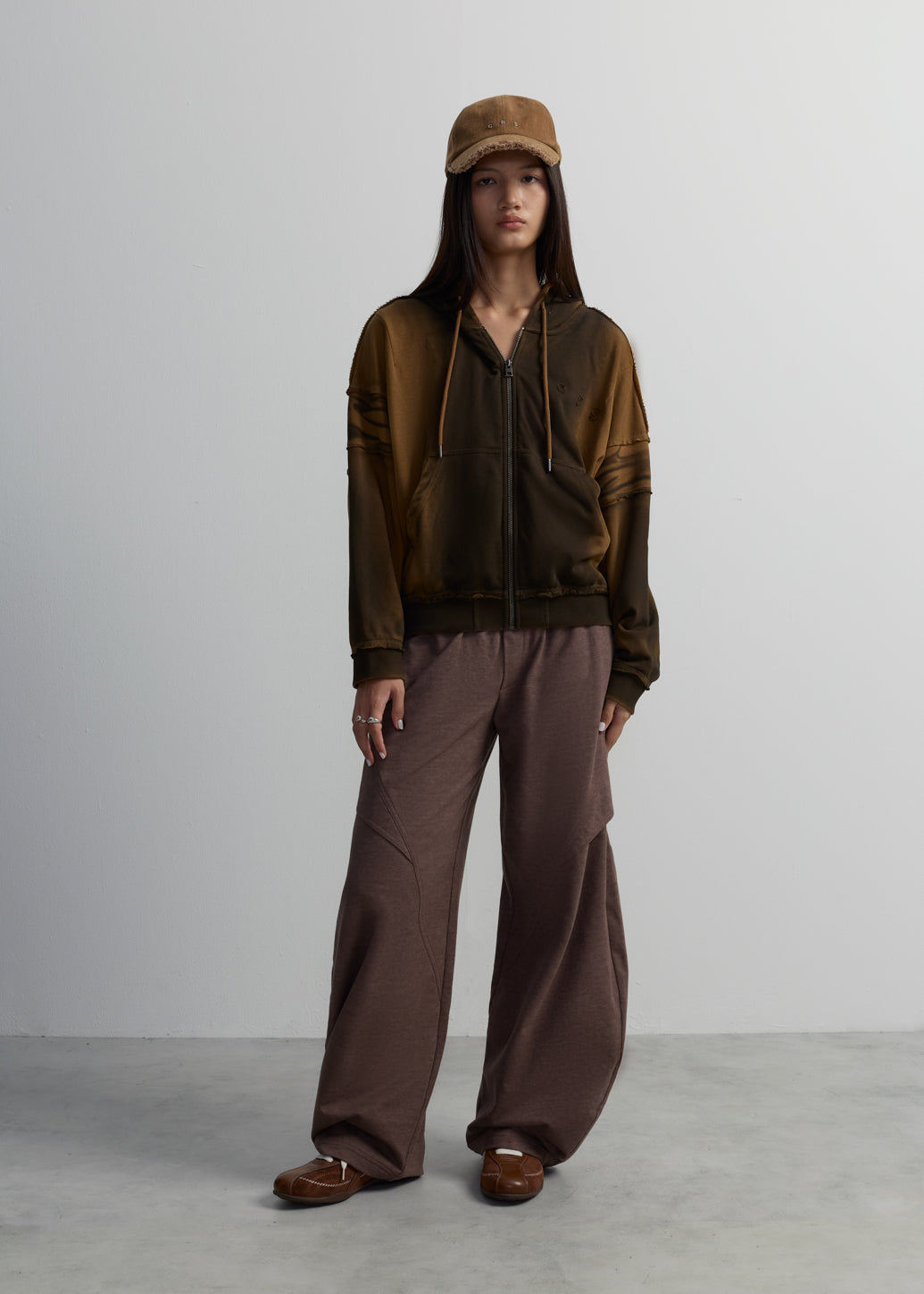 OVERSIZED FADED OCHRE ZIP HOODIE