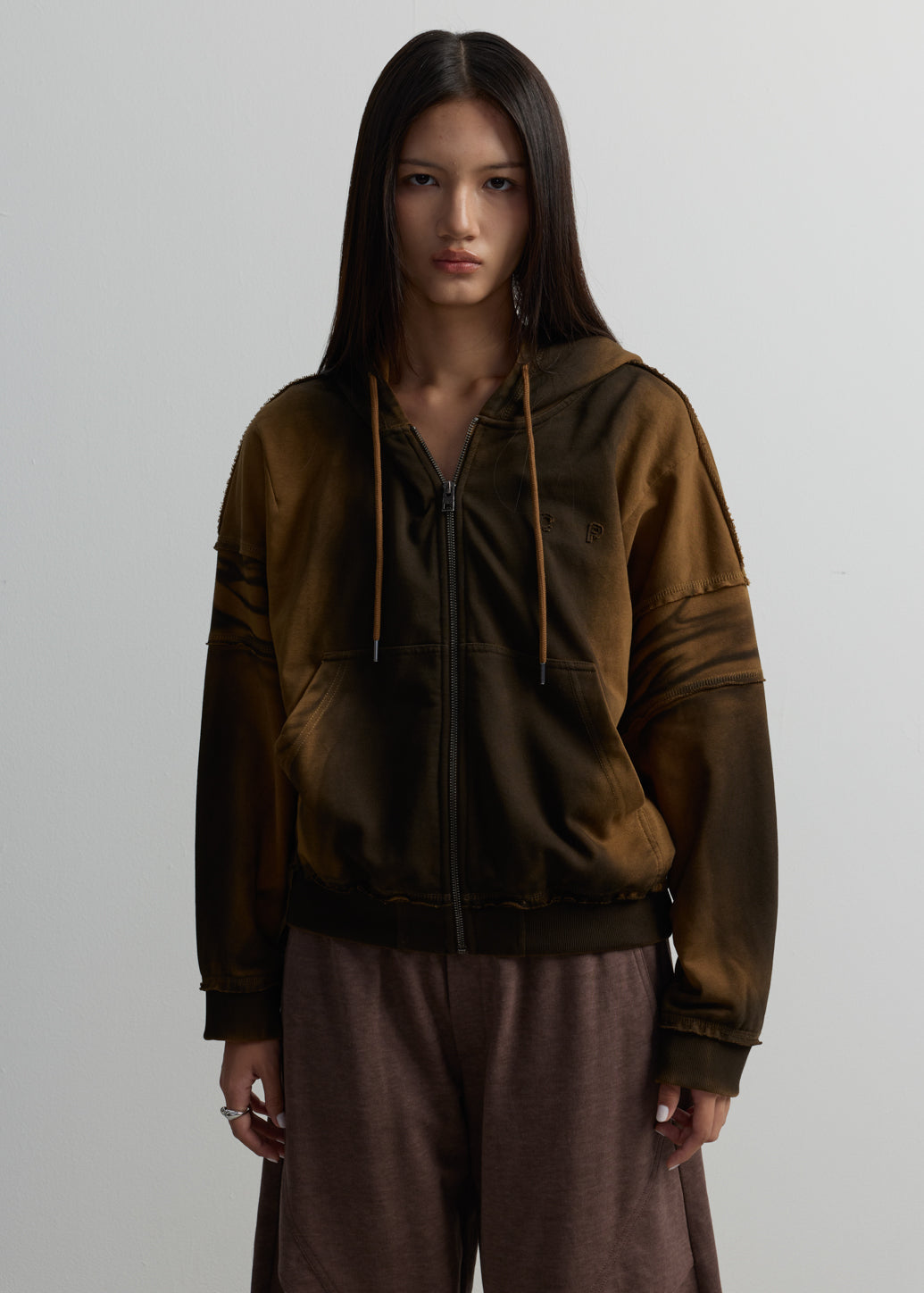 OVERSIZED FADED OCHRE ZIP HOODIE