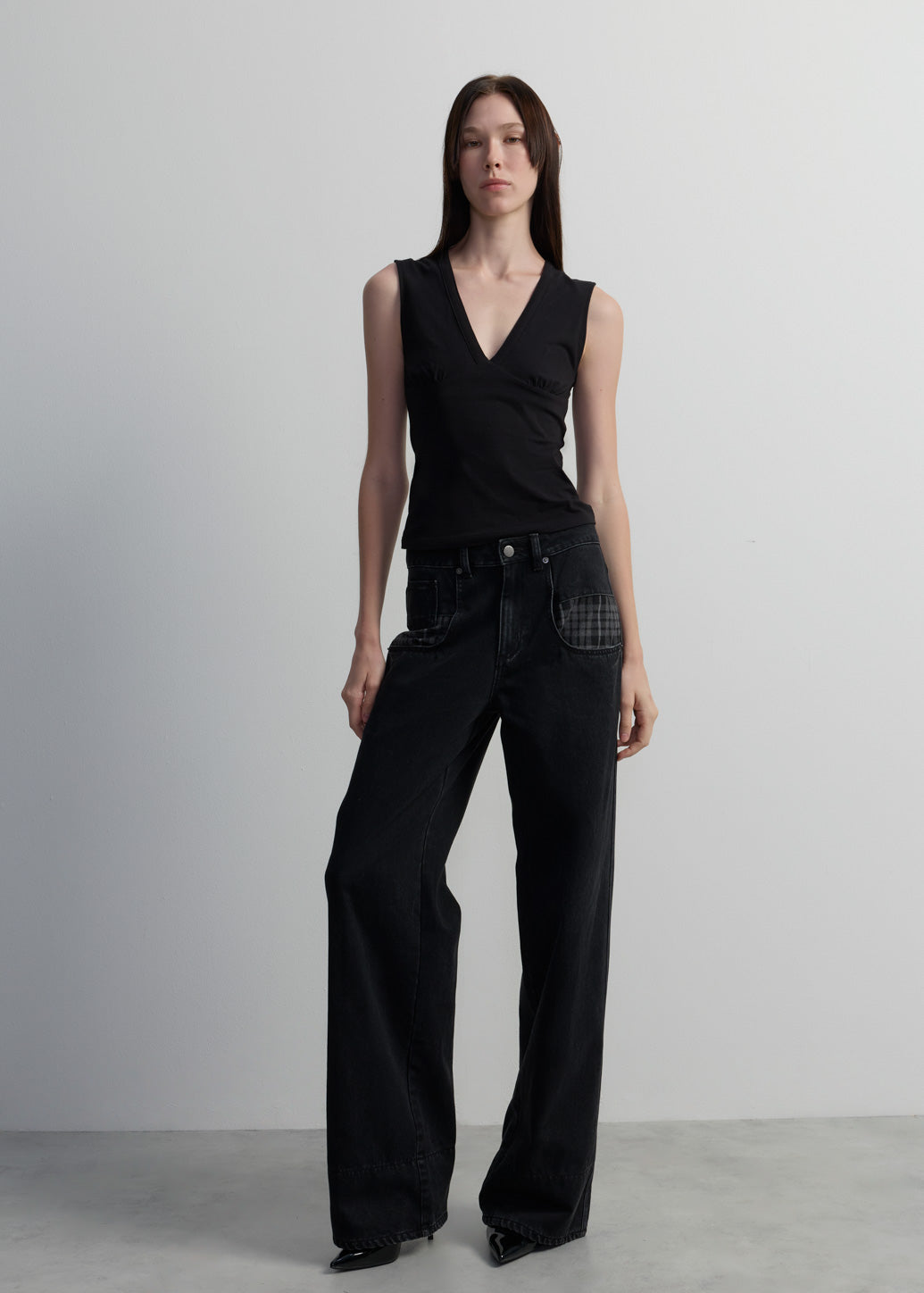 BLACK CHECK-POCKET JEANS