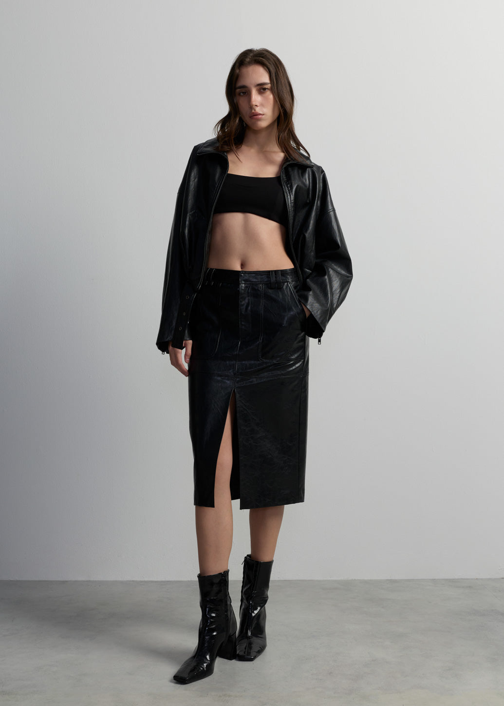 PU LEATHER MIDI SKIRT