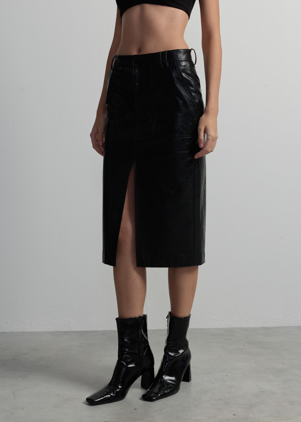 PU LEATHER MIDI SKIRT
