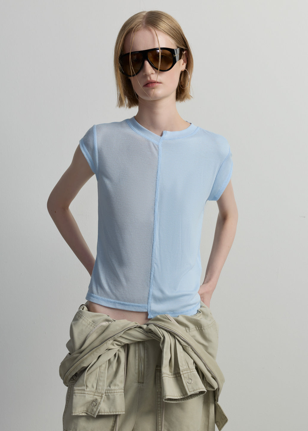 DUAL-TEXTURE SHEER TEE