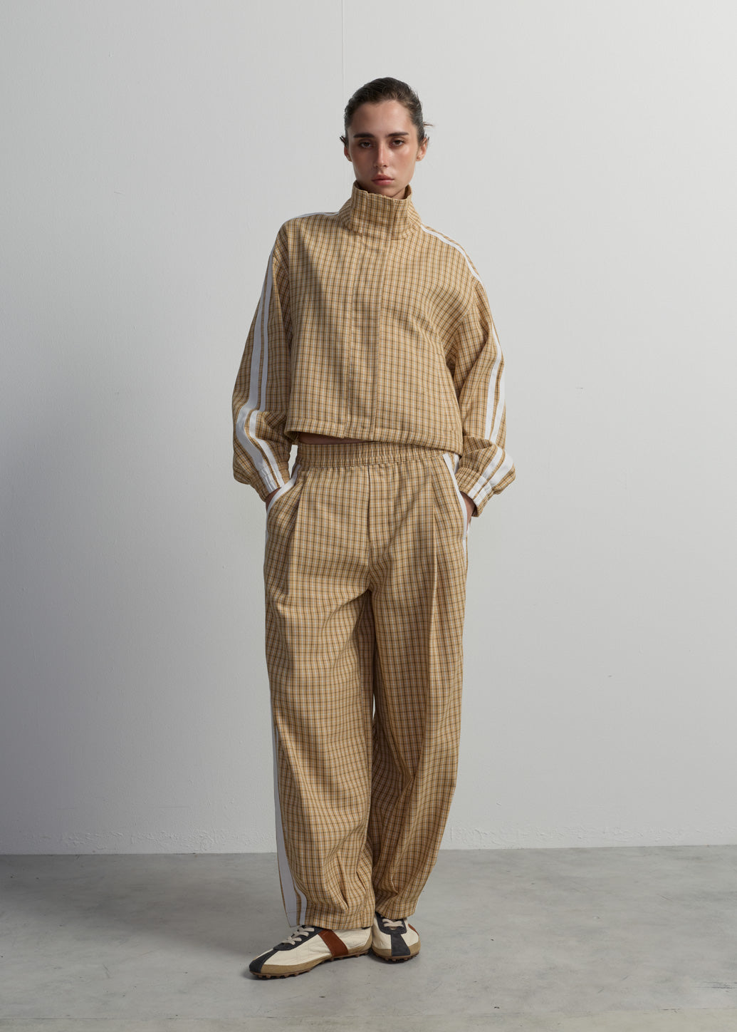 FUNNEL-COLLAR PLAID JACKET