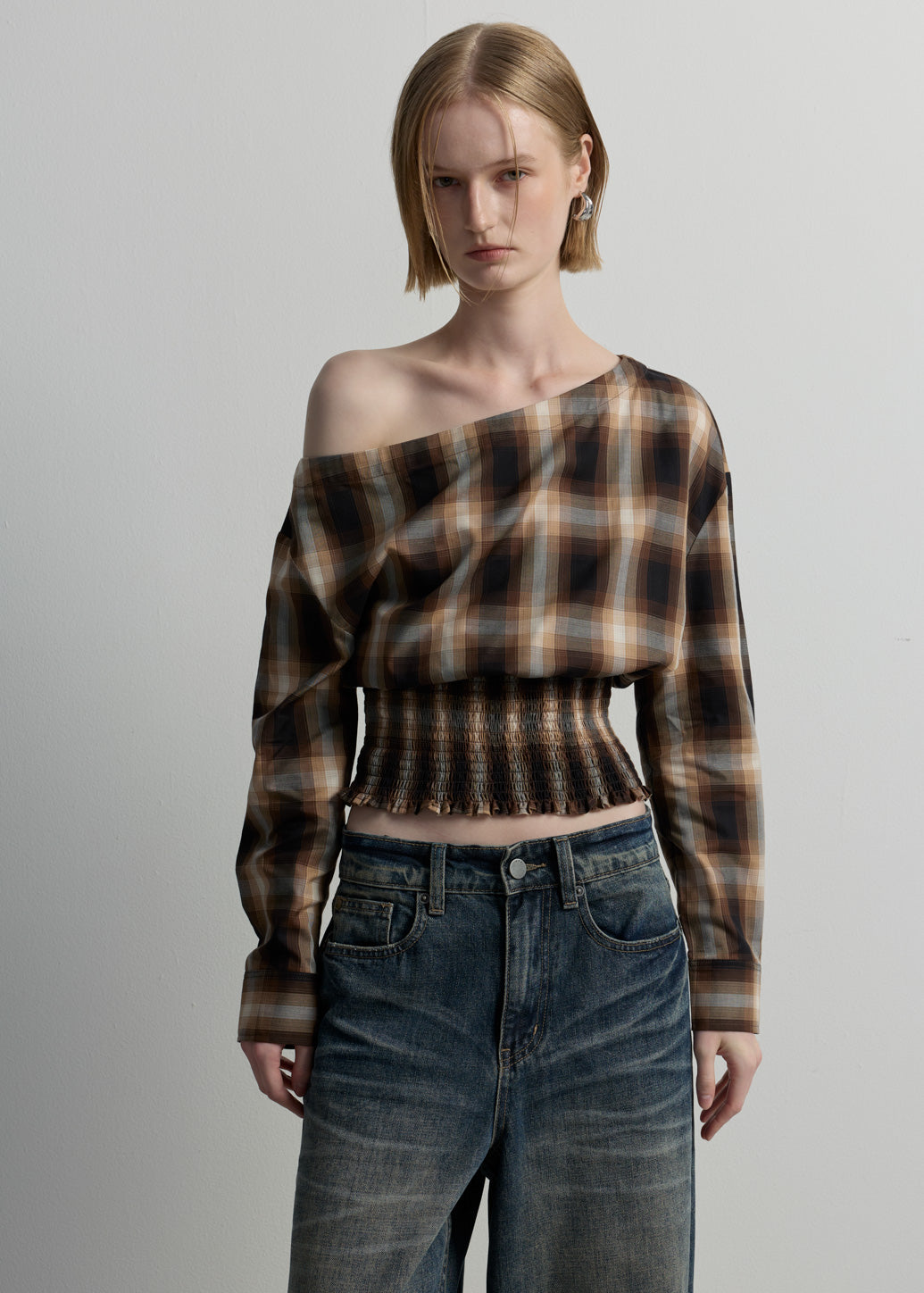PLAID OFF-SHOULDER TOP
