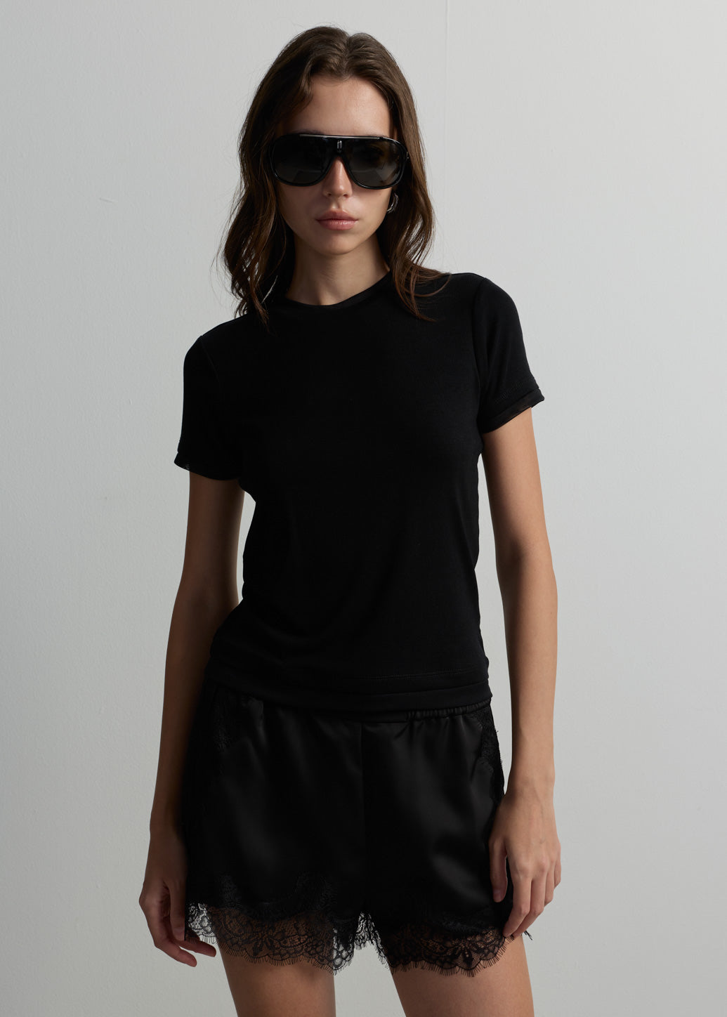 MESH-TRIM RIB TEE