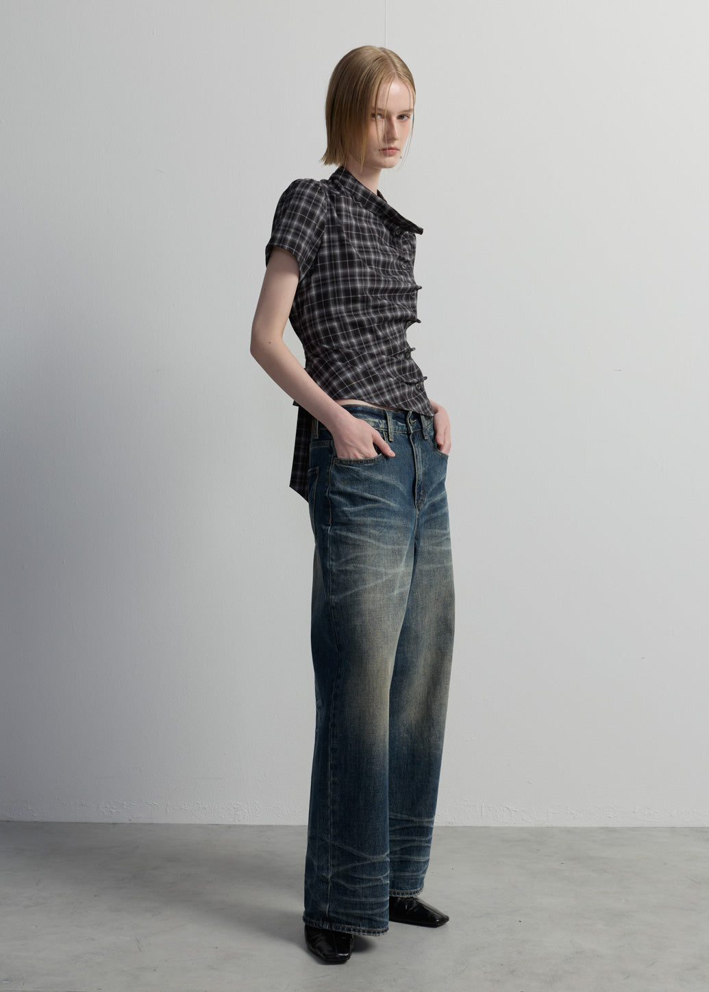 PLAID CROSSOVER BLOUSE