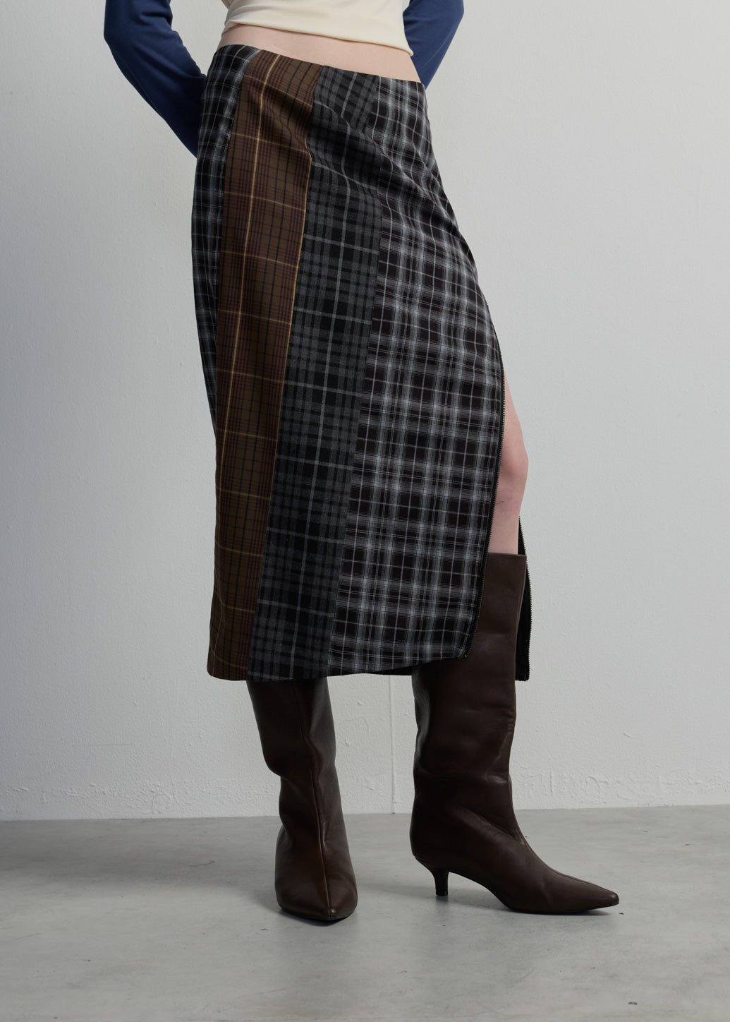 PATCHWORK PLAID PENCIL SKIRT