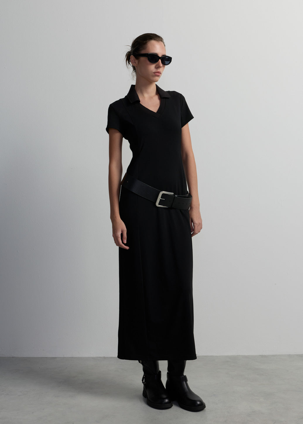 POLO-COLLAR MESH MAXI DRESS