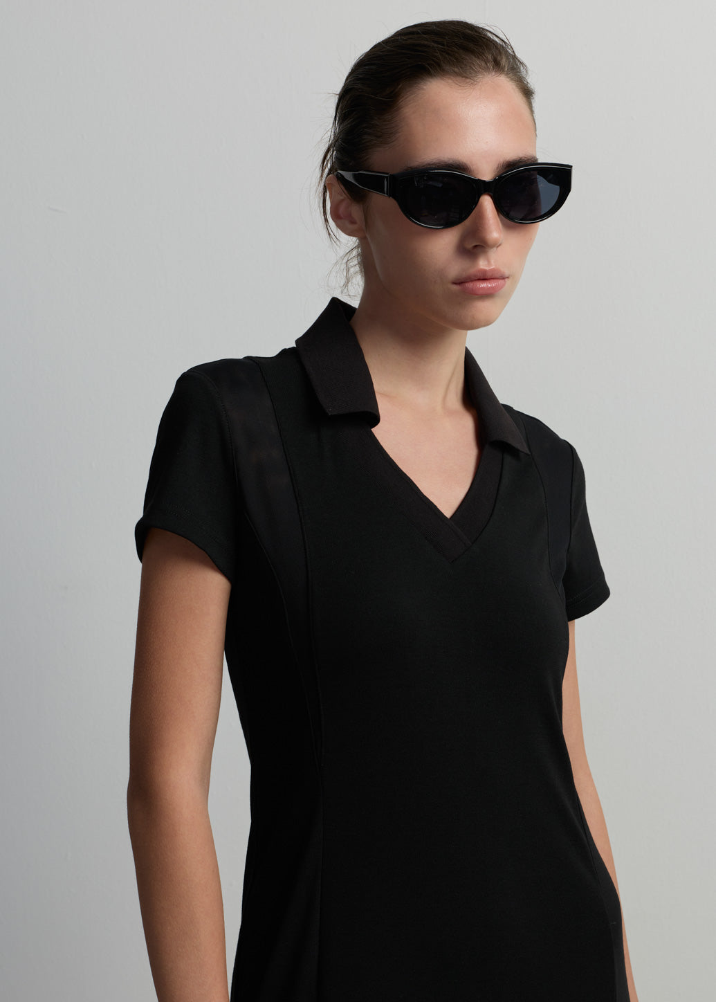 POLO-COLLAR MESH MAXI DRESS