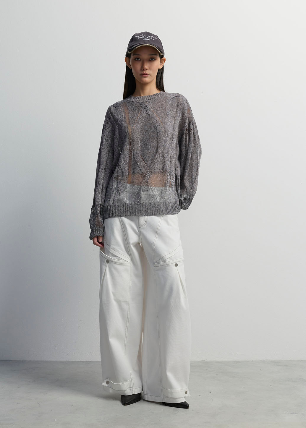 CABLE-KNIT DISTRESSED OVERSIZED SWEATER