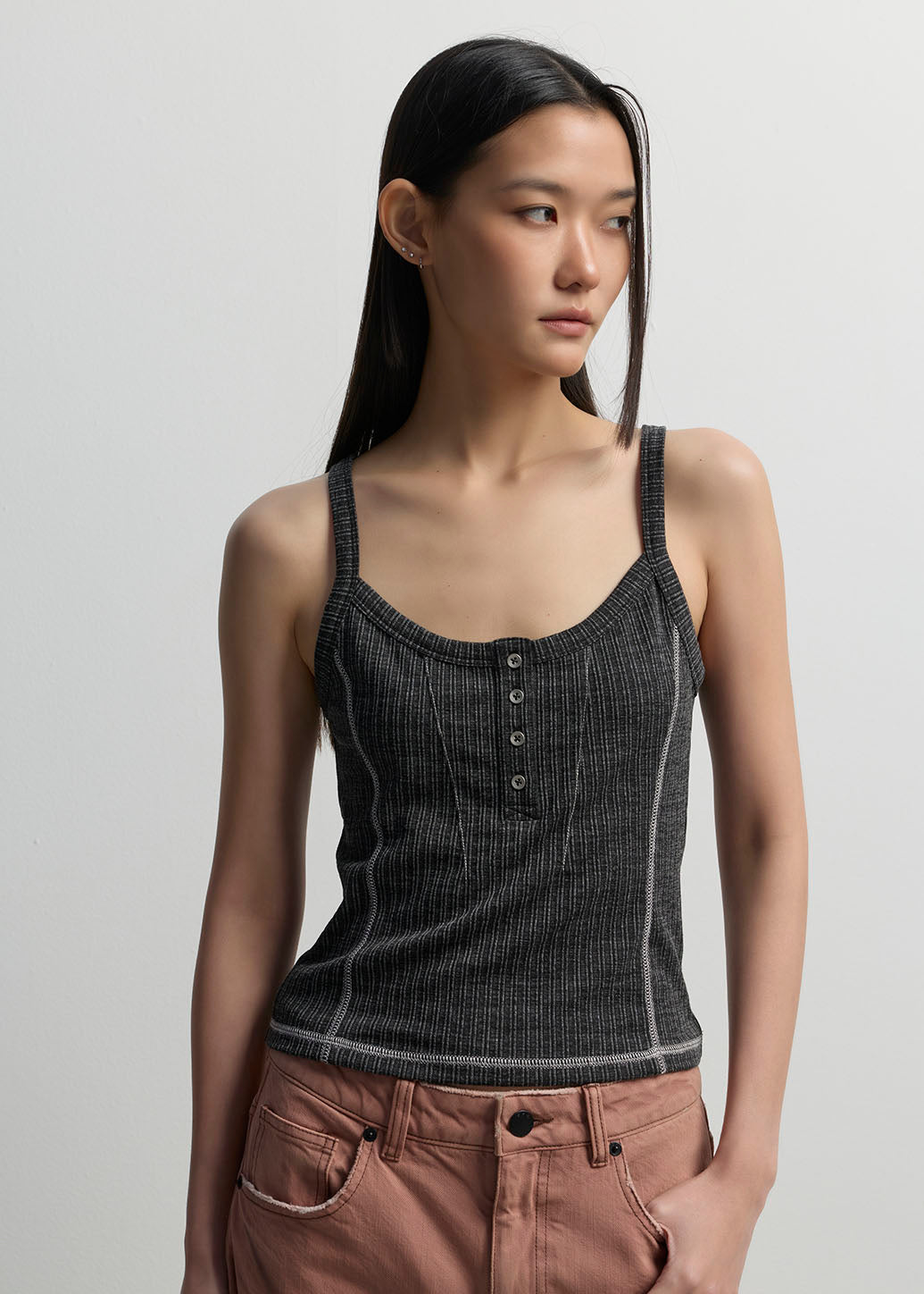 RIBBED HENLEY TANK TOP