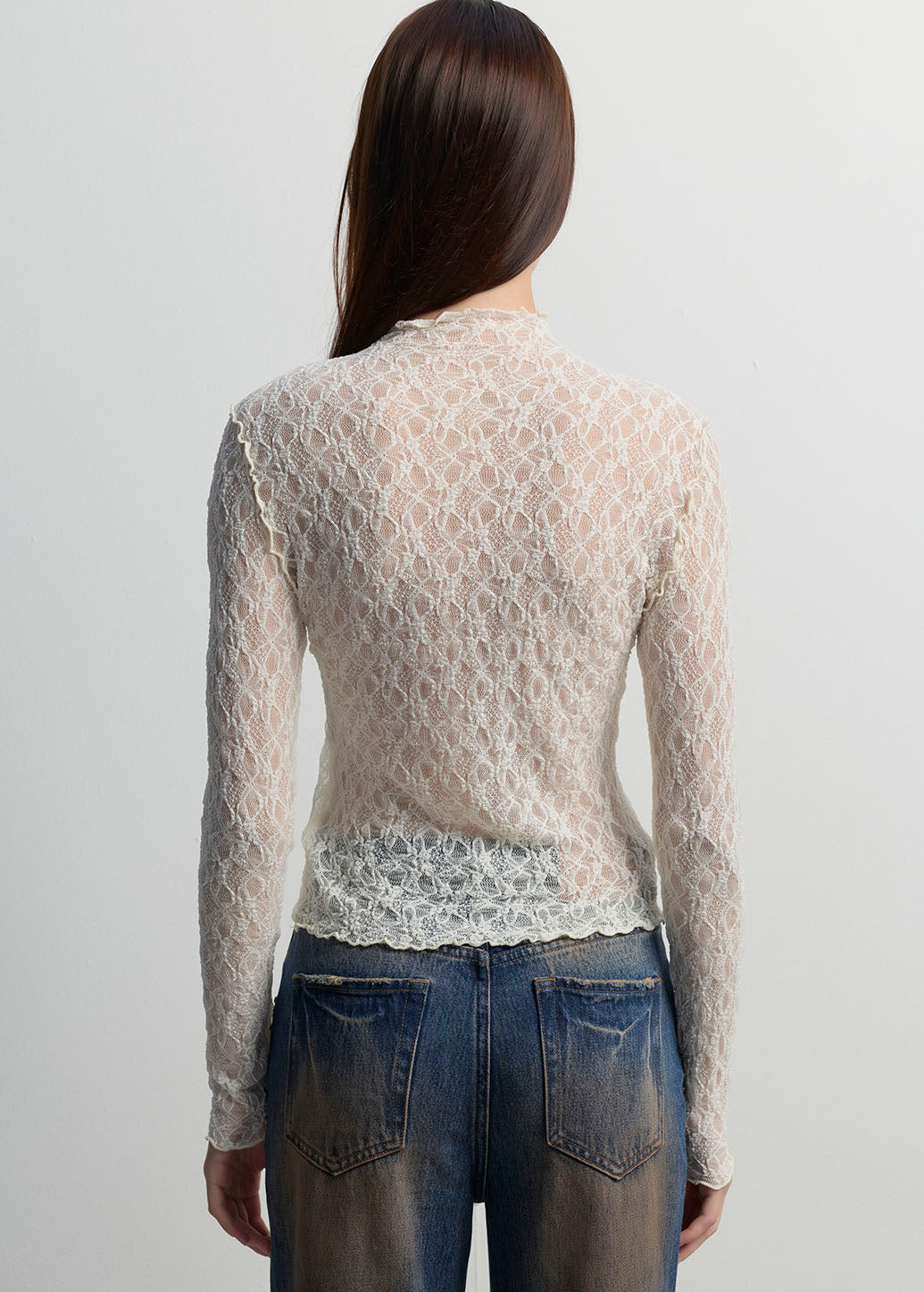 SHEER TEXTURED HIGH-NECK PULLOVER