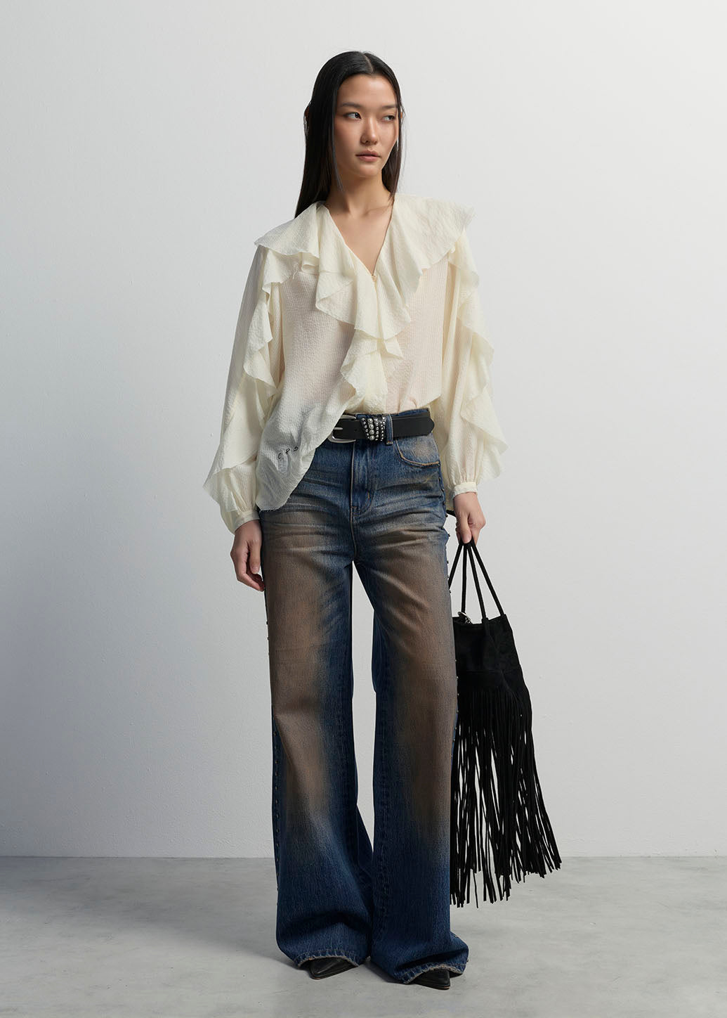 VINTAGE TINTED STUDDED FLARE JEANS