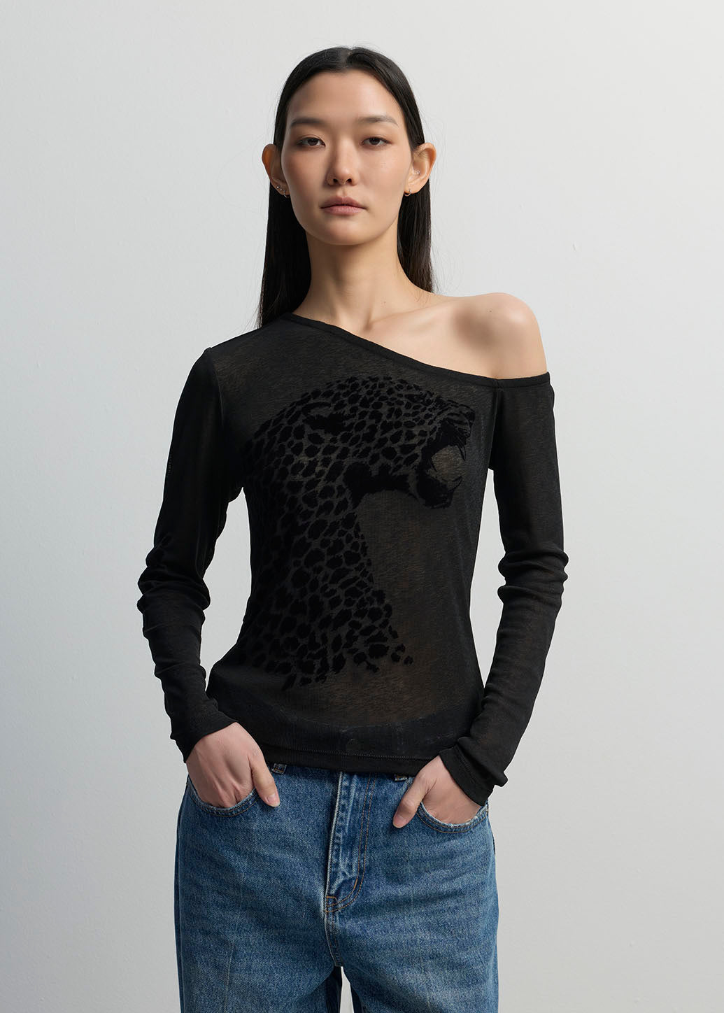 VELVET PRINTED OFF-SHOULDER TOP