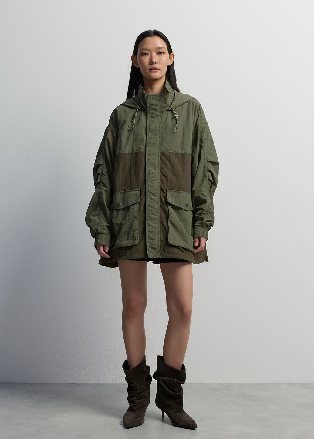 UTILITY COLOR-BLOCK OVERSIZED PARKA COAT